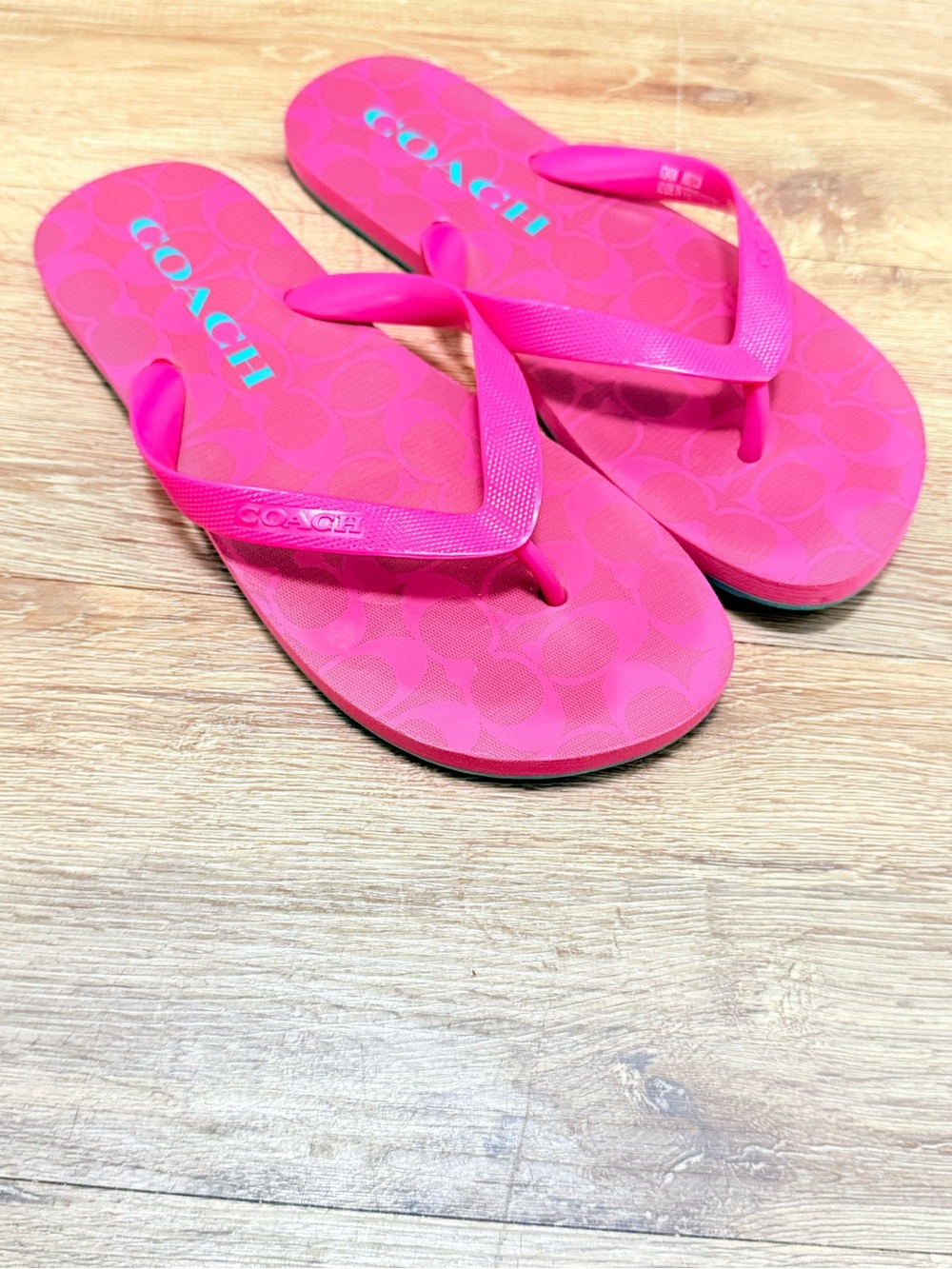 Coach Hot Pink Logo Flip Flop Sandals